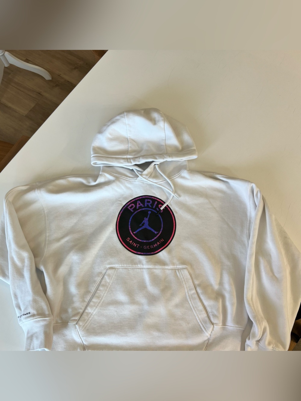 Jordan White Hoodie with Pink and Purple PSG Logo Size M- 255